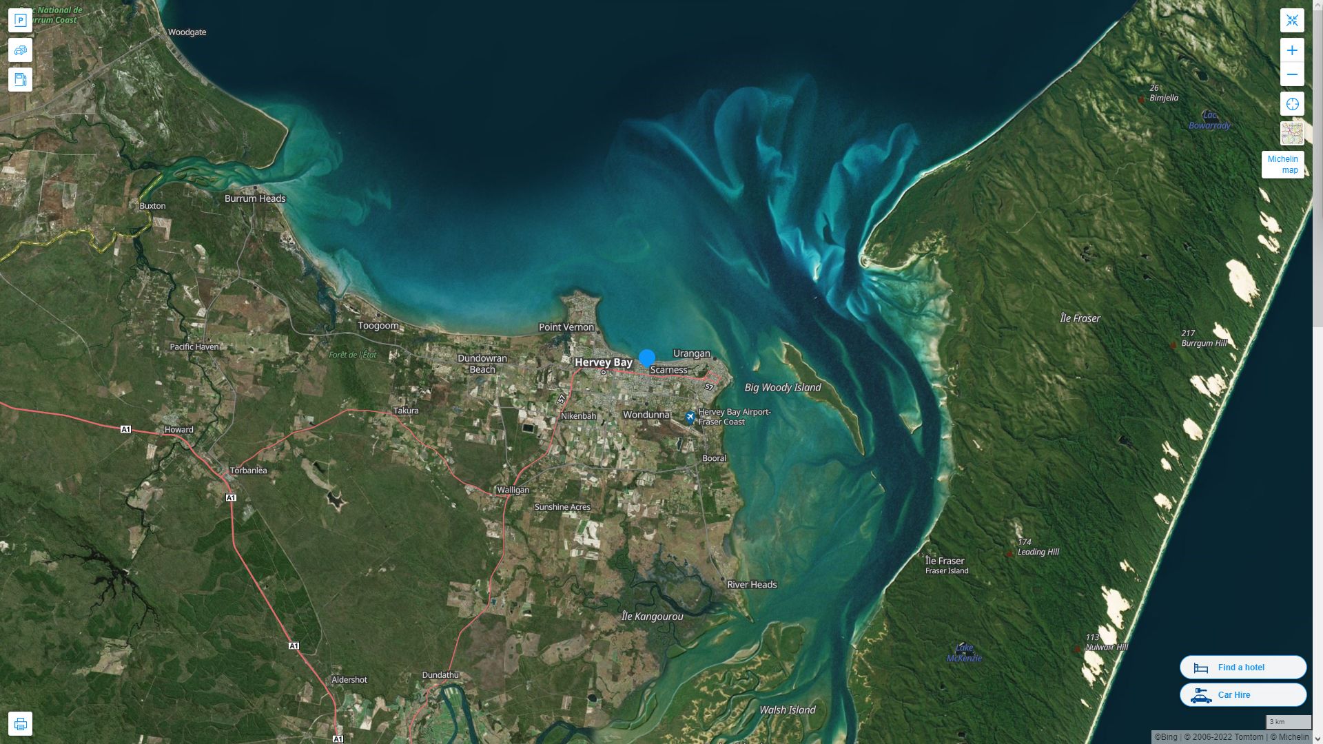 Hervey Bay Highway and Road Map with Satellite View